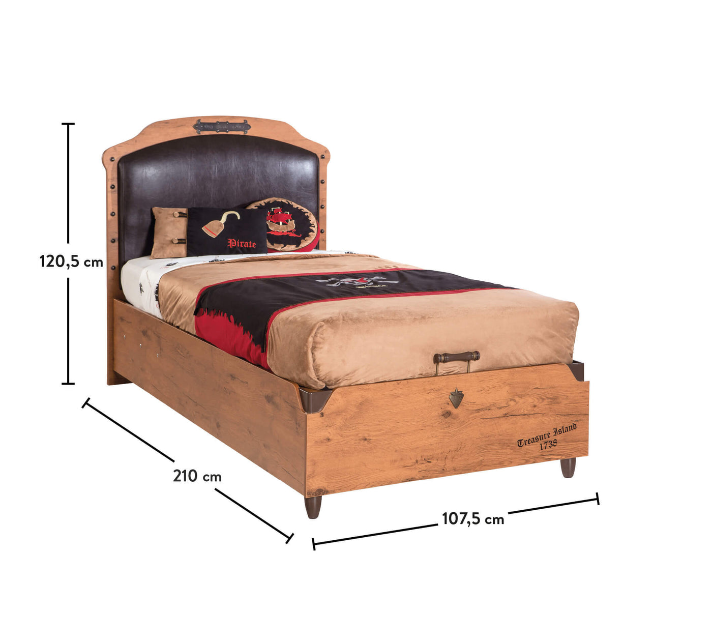 PIRATE bed with storage upholstered in leather