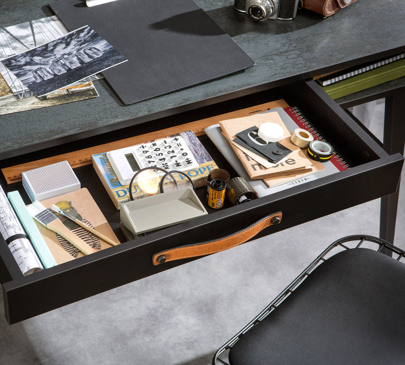 DARK METAL Study table with shelving unit