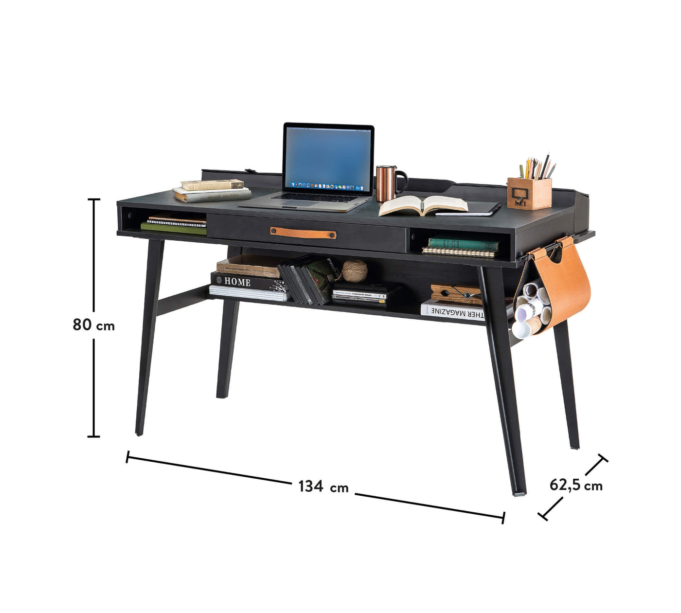 DARK METAL Study table with shelving unit