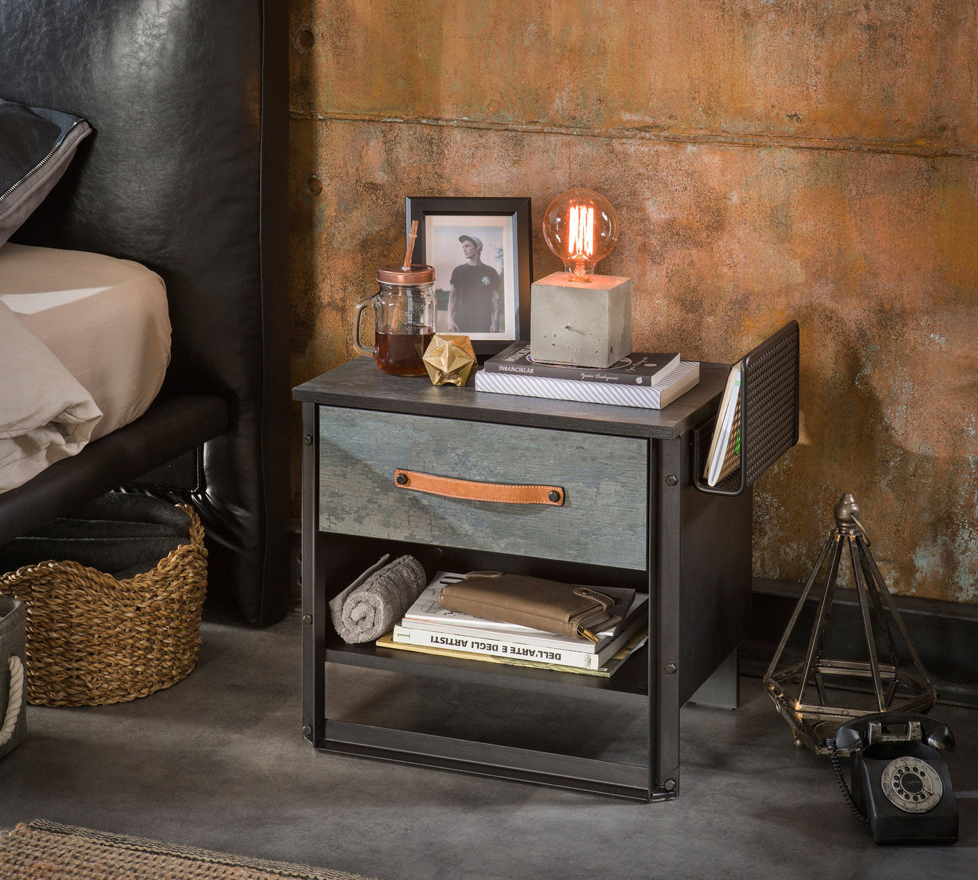 DARK METAL BED SIDE TABLE