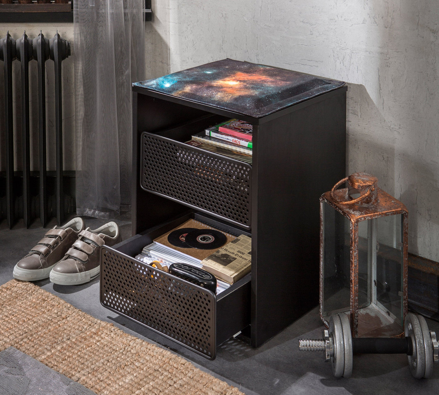 DARK METAL storage unit with bench