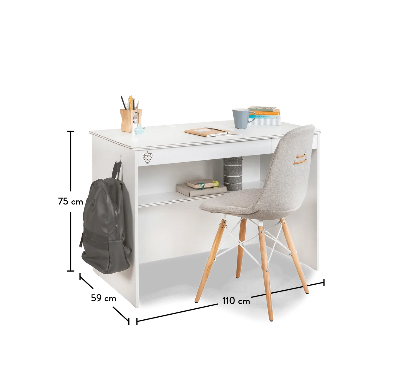 WHITE Study table with shelves