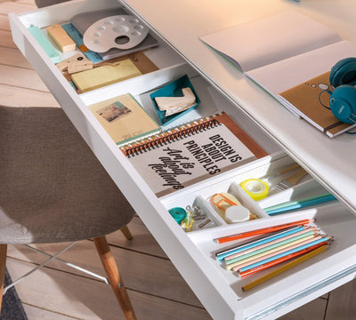 WHITE Study table with shelves