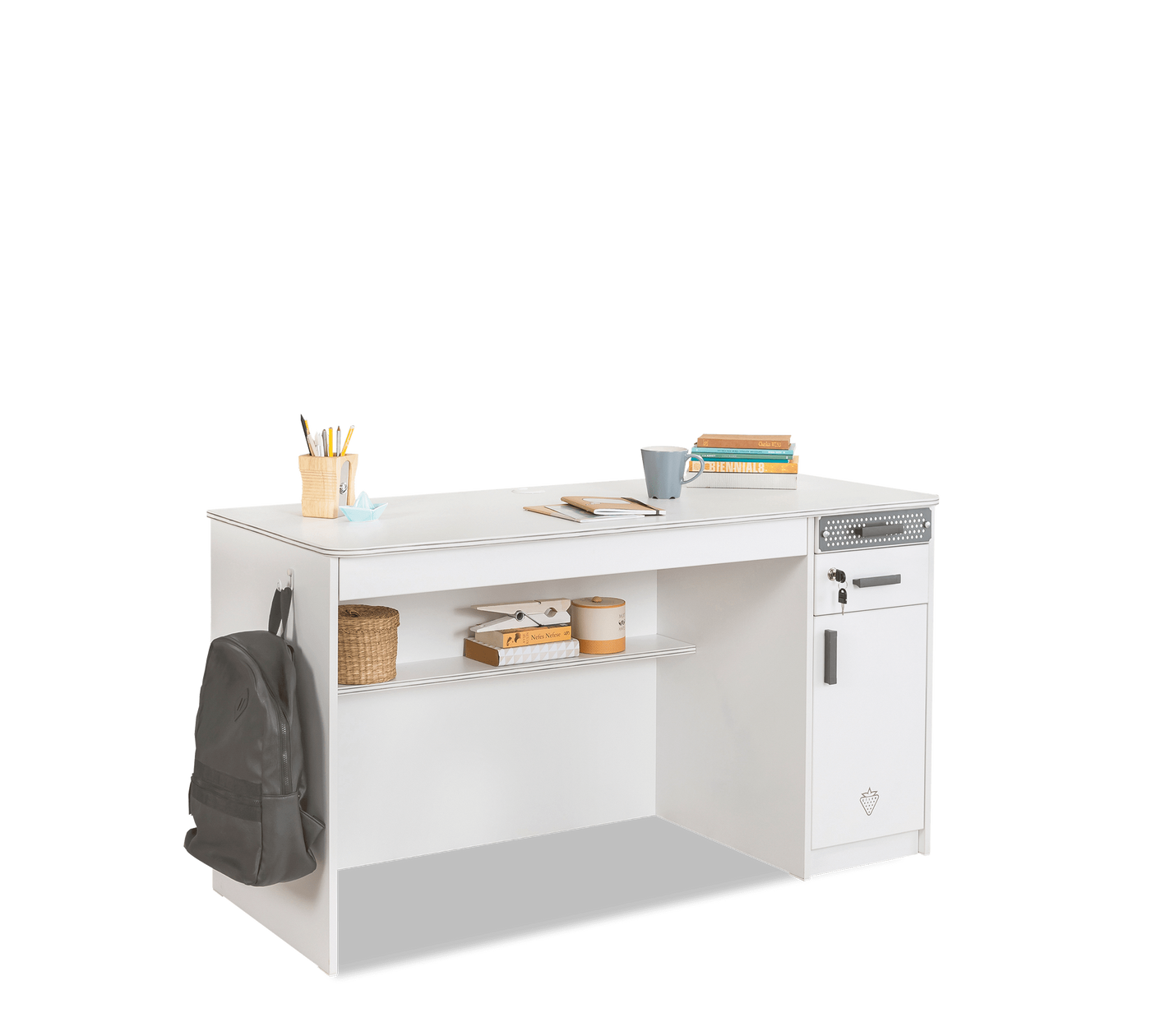 WHITE Large study table with shelf