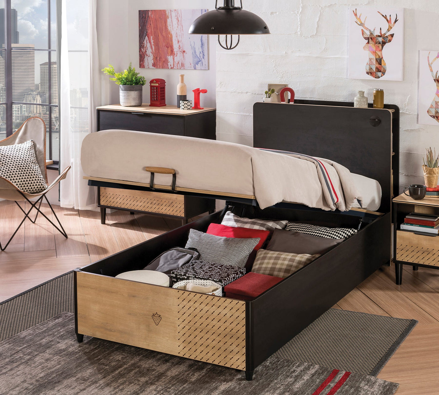 BLACK Bed with storage