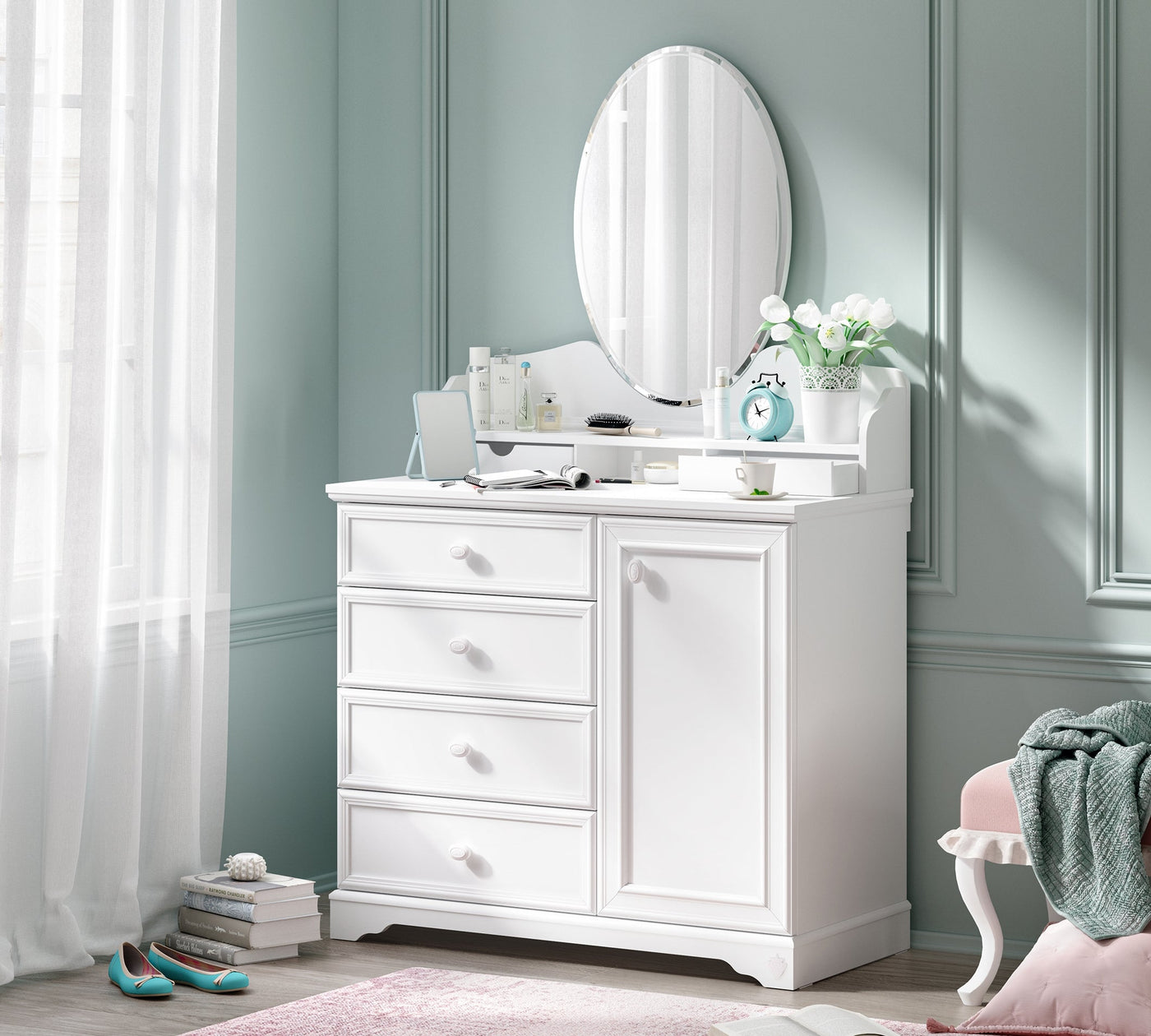 RUSTIC WHITE Dresser with mirror